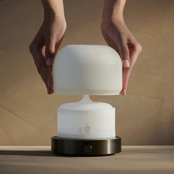 Auf Aroma Diffuser wird Glaskuppel gesetzt