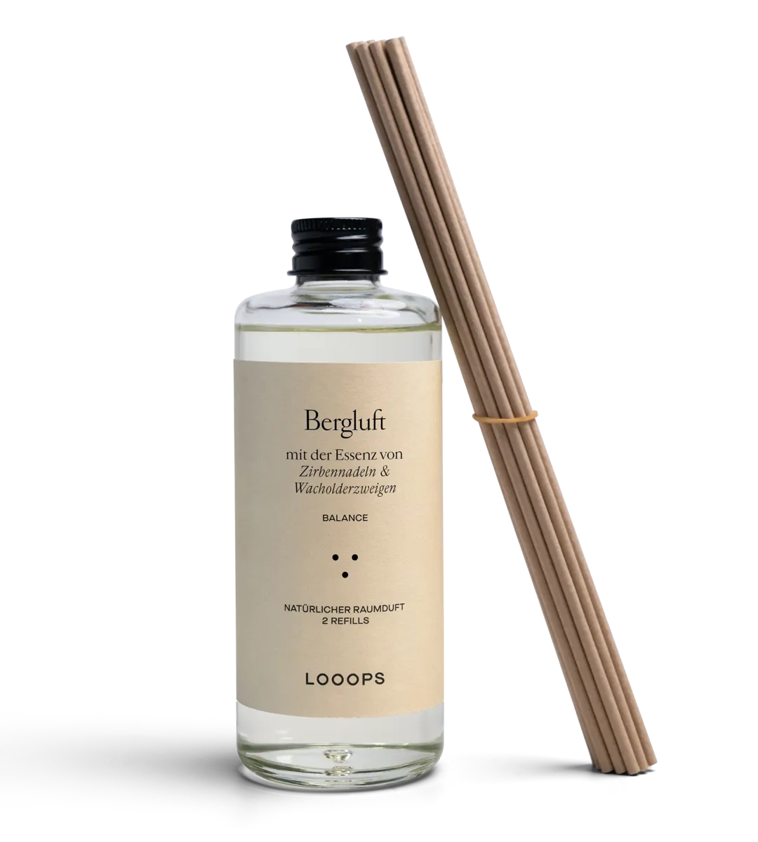 Glass bottle room fragrance Bergluft with paper sticks