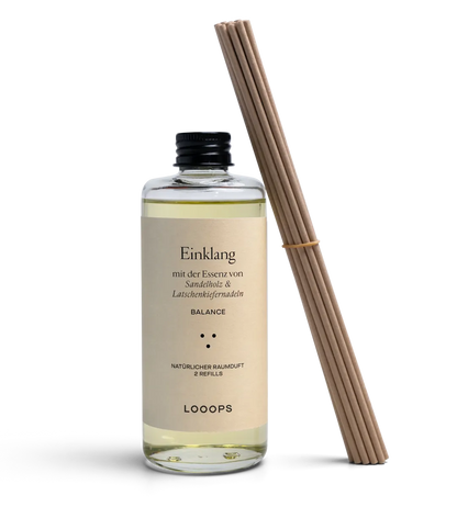 Glass bottle room fragrance Einklang with paper sticks