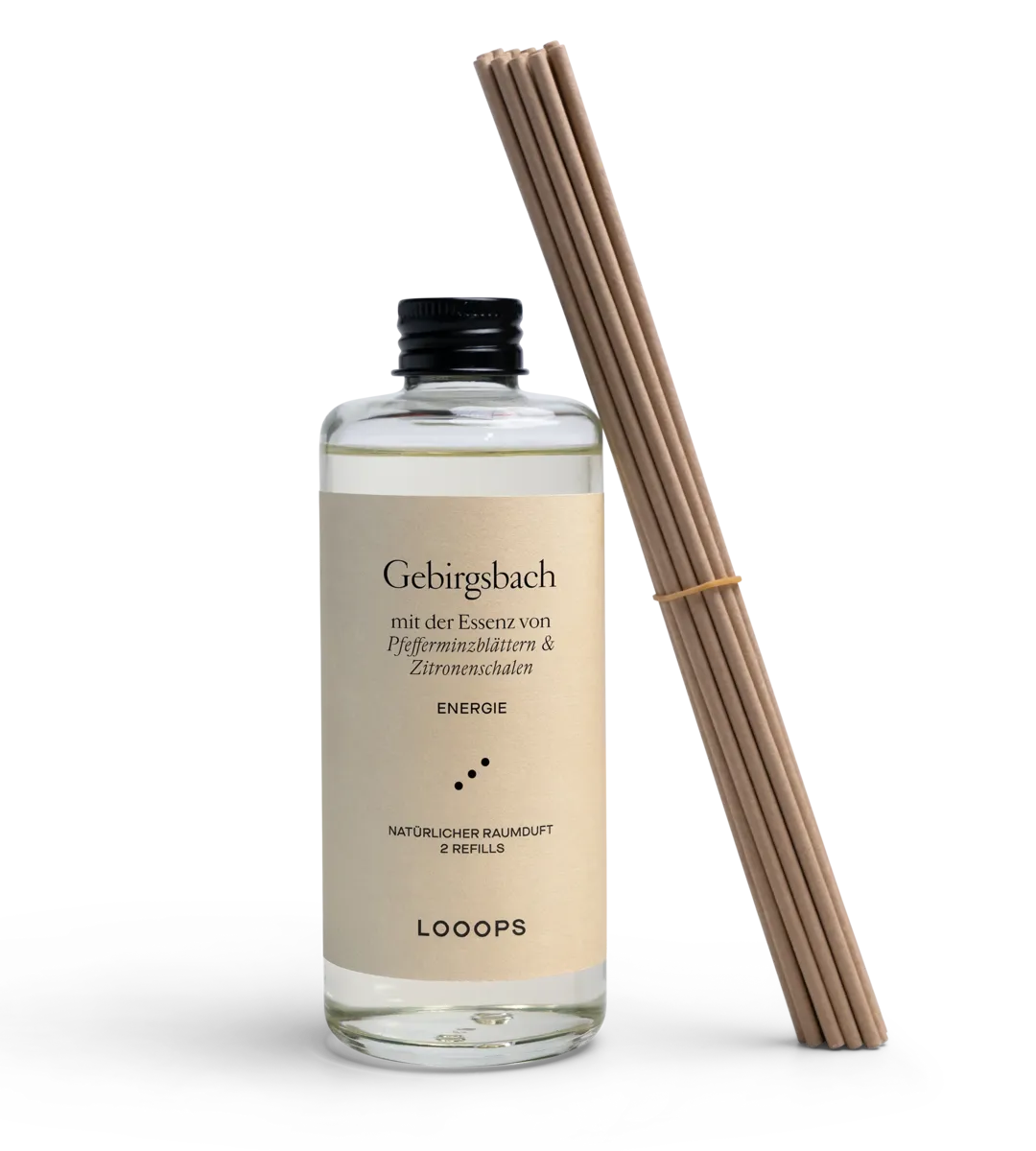 Glass bottle room fragrance Gebirgsbach with paper sticks