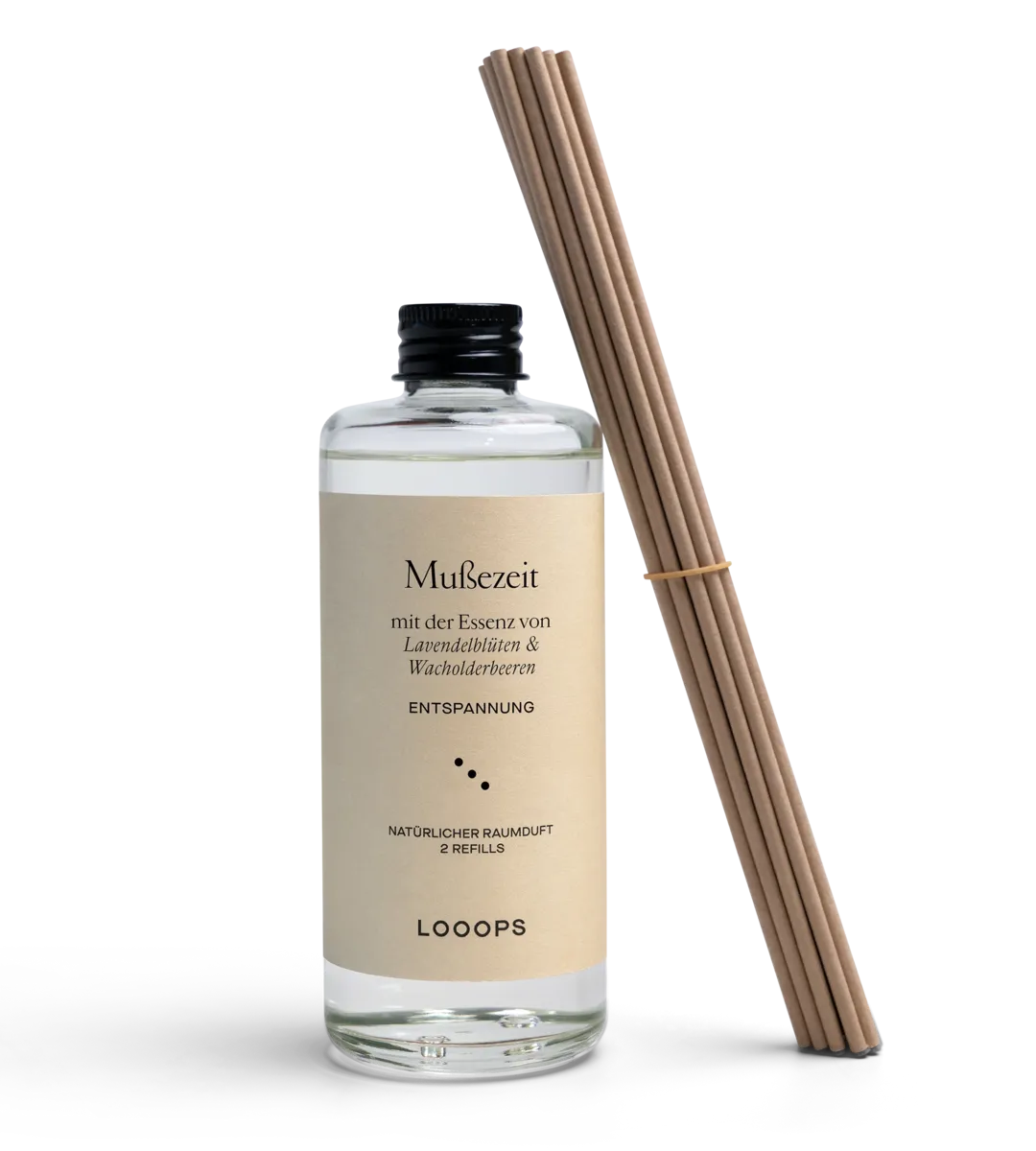 Glass bottle room fragrance Mußezeit with paper sticks