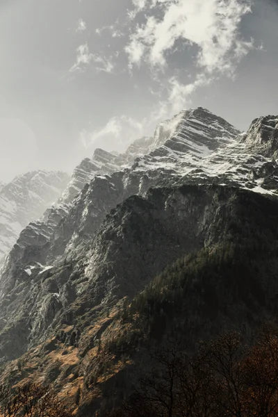 Mountain landscape covered with snow at the summit